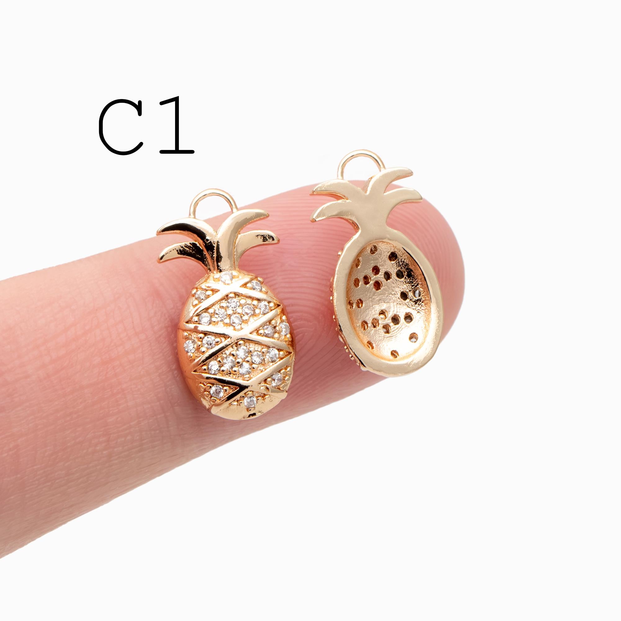 4pcs Gold/ Silver Tone Pineapple Charms , 18K Gold/ Rhodium plated Brass Pineapple Pendants (GB-4095)